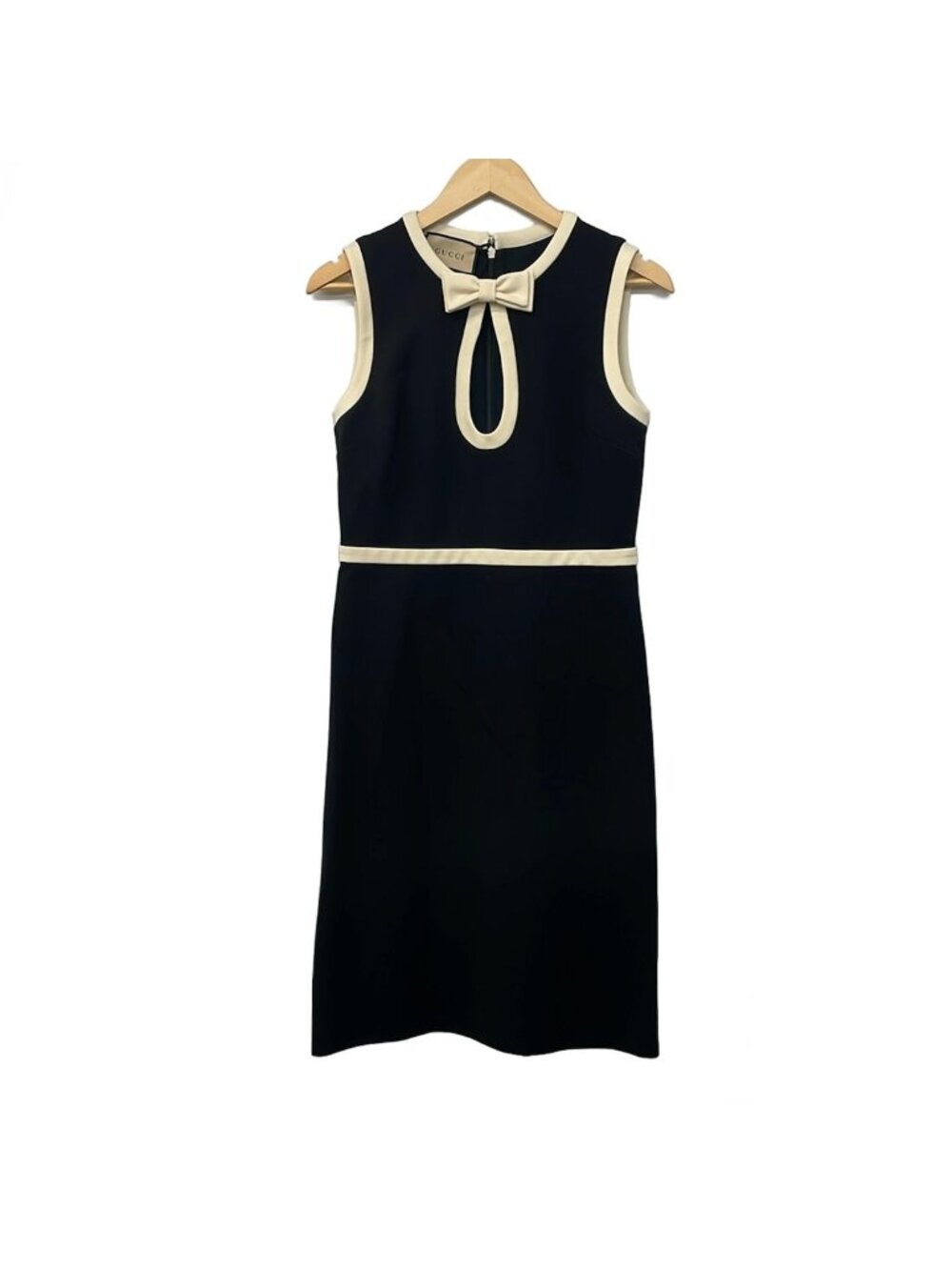 Gucci Dress Black Beige Crew Neck Sleeveless Knee-length Ribbon M